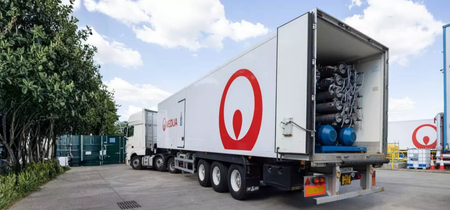 Illustration d'une unité mobile de traitement de l'eau de Veolia
