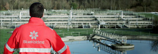 Man wearing EPI looking at a wastewater plant.
