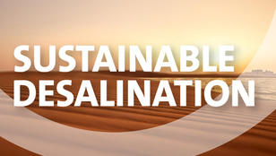 Title "Sustainable desalination" in a brown box with the Veolia logo
